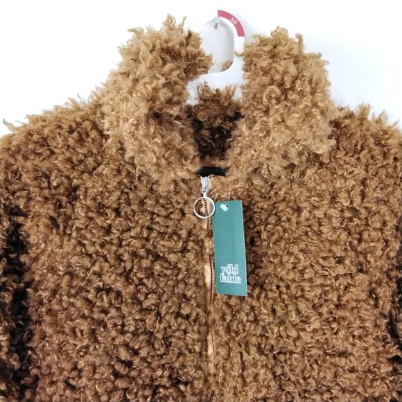 Wild Fable Womens Sherpa Bomber Jacket XS Faux Fur Camel Brown Full-Zip Stylish - Picture 6 of 10